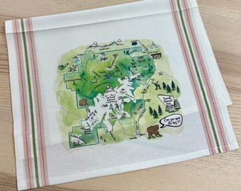 Denali National Park Illustrated Map Design Kitchen/Tea Towel