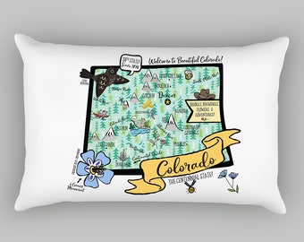 Colorado Illustrated Map Design Canvas Pillow Cover
