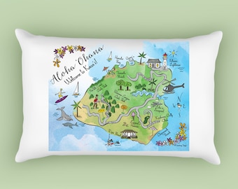 Kauai Illustrated Map Design Canvas Pillow Cover