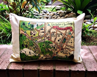 Los Gatos Saratoga Illustrated Map Design Canvas Pillow Cover