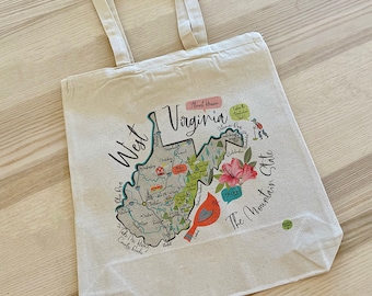 West Virginia Illustrated Map Tote Bag