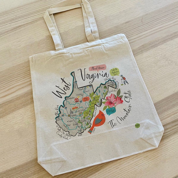 West Virginia Illustrated Map Tote Bag