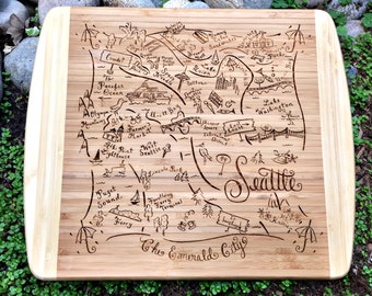 Seattle Map Small Bamboo Cheese Board