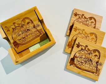 San Jose Map Bamboo Coaster Set