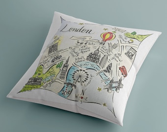 London (Design 2) Illustrated Map Design Canvas Pillow Cover