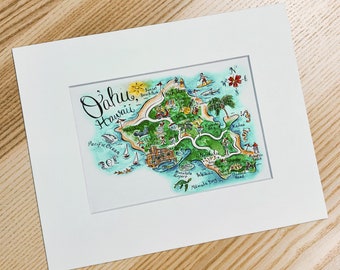 Oahu Map Art Print