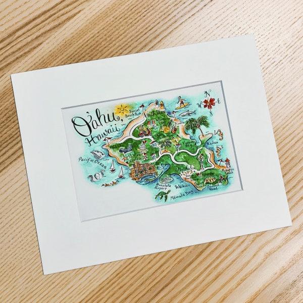 Oahu Map Art Print