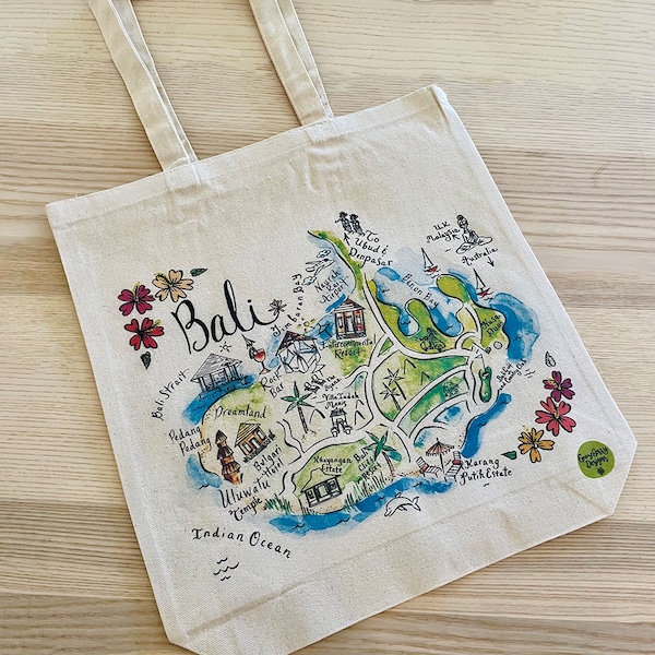 Bali Illustrated Map Tote Bag
