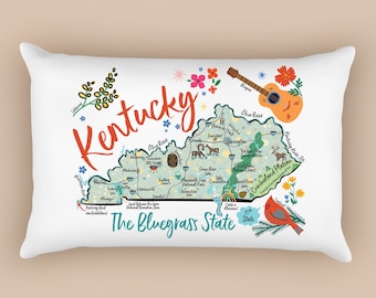 Kentucky Illustrated Map Design Canvas Pillow Cover