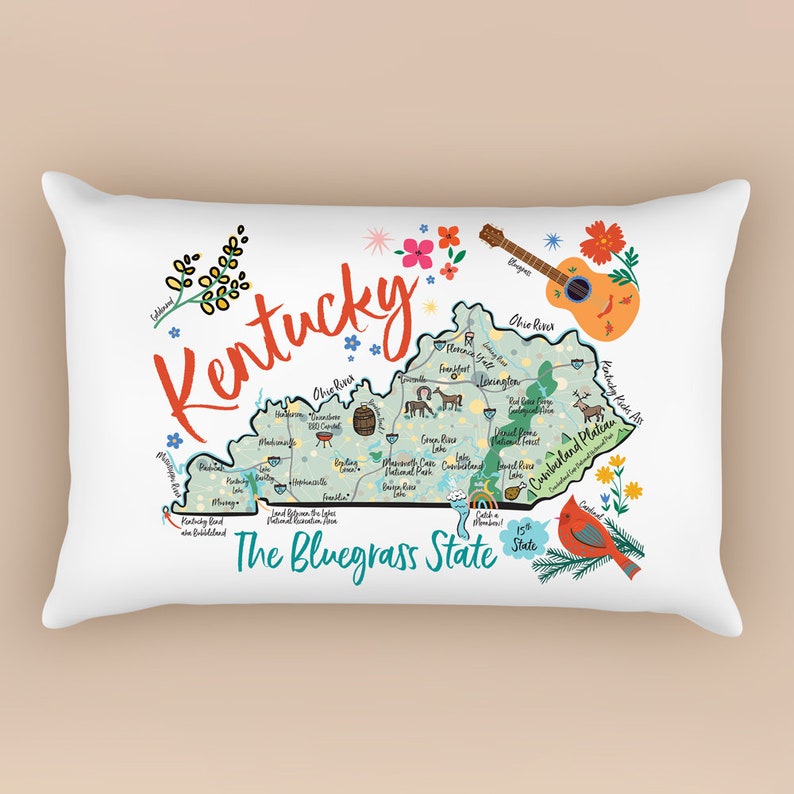 Kentucky Illustrated Map Design Canvas Pillow Cover image 1