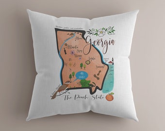 Georgia Illustrated Map Design Canvas Pillow Cover
