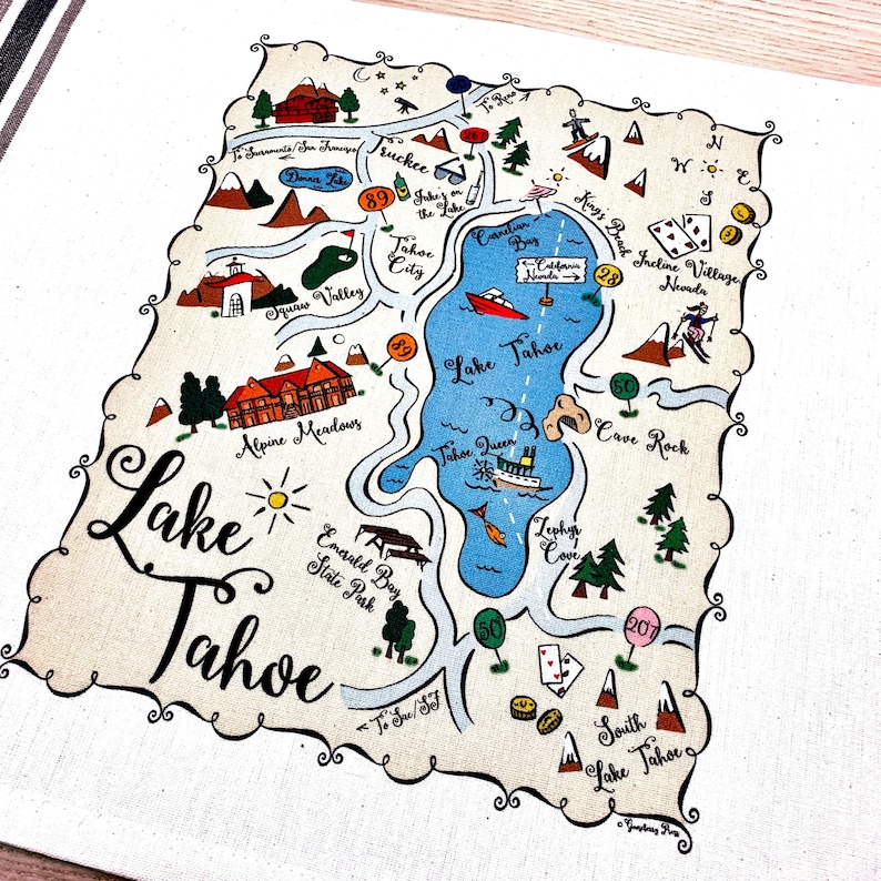Lake Tahoe Map Kitchen/Tea Towel image 2