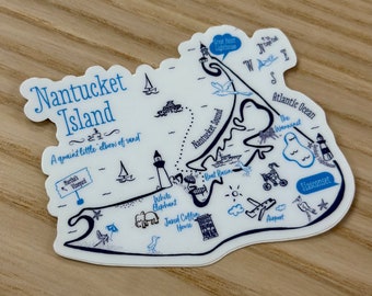 Nantucket Illustrated Map Vinyl Sticker
