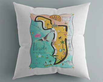 Florida Illustrated Map Design Canvas Pillow Cover