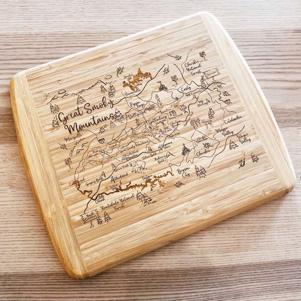 Great Smoky Mountains National Park Map Small Bamboo Cheese Board