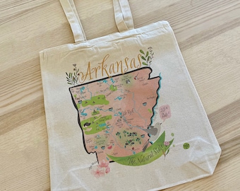 Arkansas Illustrated Map Tote Bag