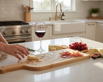 Napa Valley Laser Etched Wine Bottle Bamboo Cheese Board