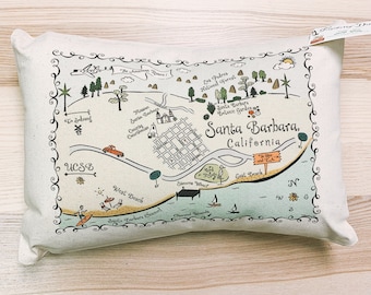 Santa Barbara Illustrated Map Design Canvas Pillow Cover