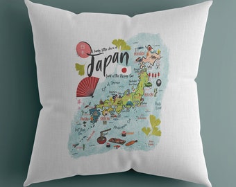 Japan Illustrated Map Design Canvas Pillow Cover