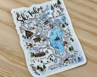 Ski Tahoe Illustrated Map Vinyl Sticker