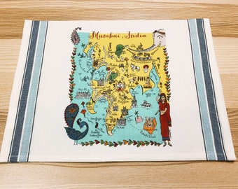 Mumbai Illustrated Map Design Canvas Pillow Cover