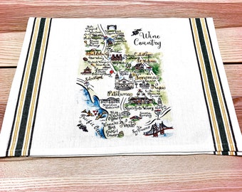 Wine Country Illustrated Map Design Canvas Pillow Cover