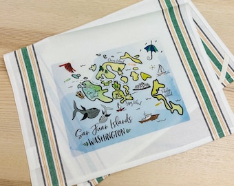 San Juan Islands, Washington Illustrated Map Kitchen/Tea Towel