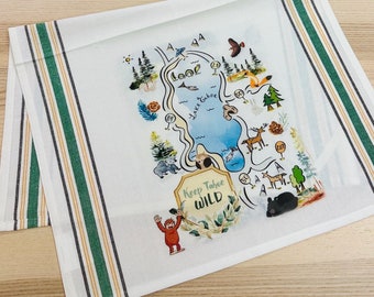 Keep Tahoe Wild Illustrated Map Kitchen/Tea Towel