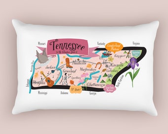 Tennessee Illustrated Map Design Canvas Pillow Cover