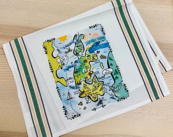 Lake Champlain Islands, Vermont Illustrated Map Kitchen/Tea Towel