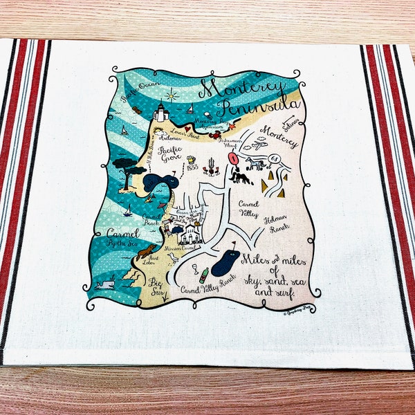 Monterey Peninsula Map Kitchen/Tea Towel