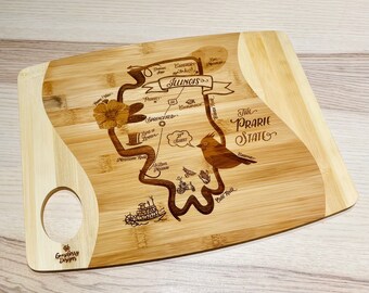 Illinois Illustrated Map Bamboo Charcuterie Board