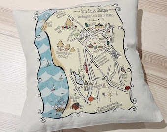San Luis Obispo Illustrated Map Design Canvas Pillow Cover