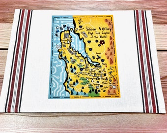 Silicon Valley Illustrated Map Design Canvas Pillow Cover