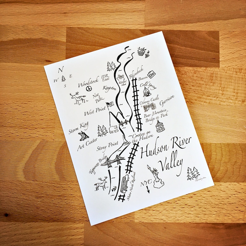 Hudson River Valley New York Map Note Card