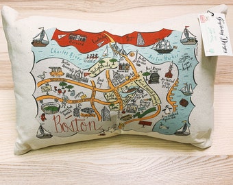 Boston Illustrated Map Design Canvas Pillow Cover