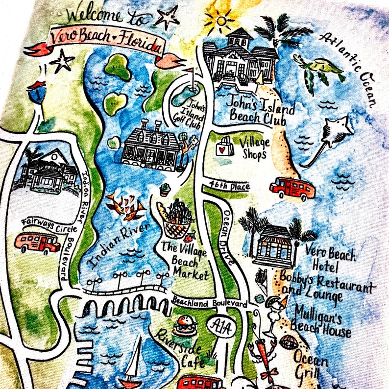 Vero Beach, Florida Map Kitchen/Tea Towels imagem 2