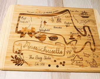 Massachusetts State Map Large Bamboo Cutting Board