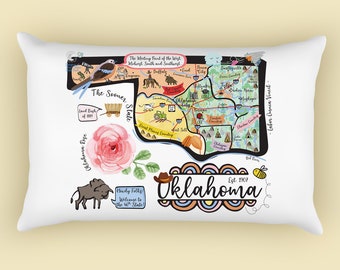 Oklahoma Illustrated Map Design Canvas Pillow Cover