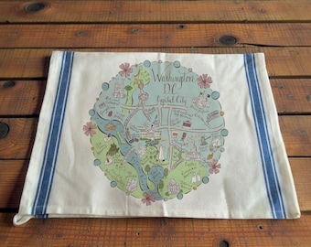 Washington, DC (Design 1) Illustrated Map Kitchen Tea Towel