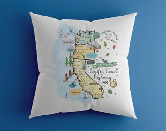 Pacific Coast Highway (Highway 1) Square Cotton Canvas Pillow Cover