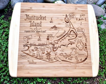 Nantucket Island Laser Etched Bamboo Charcuterie Cutting Board