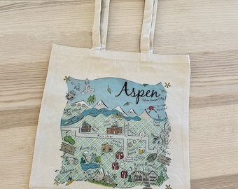 Aspen Illustrated Map Tote Bag