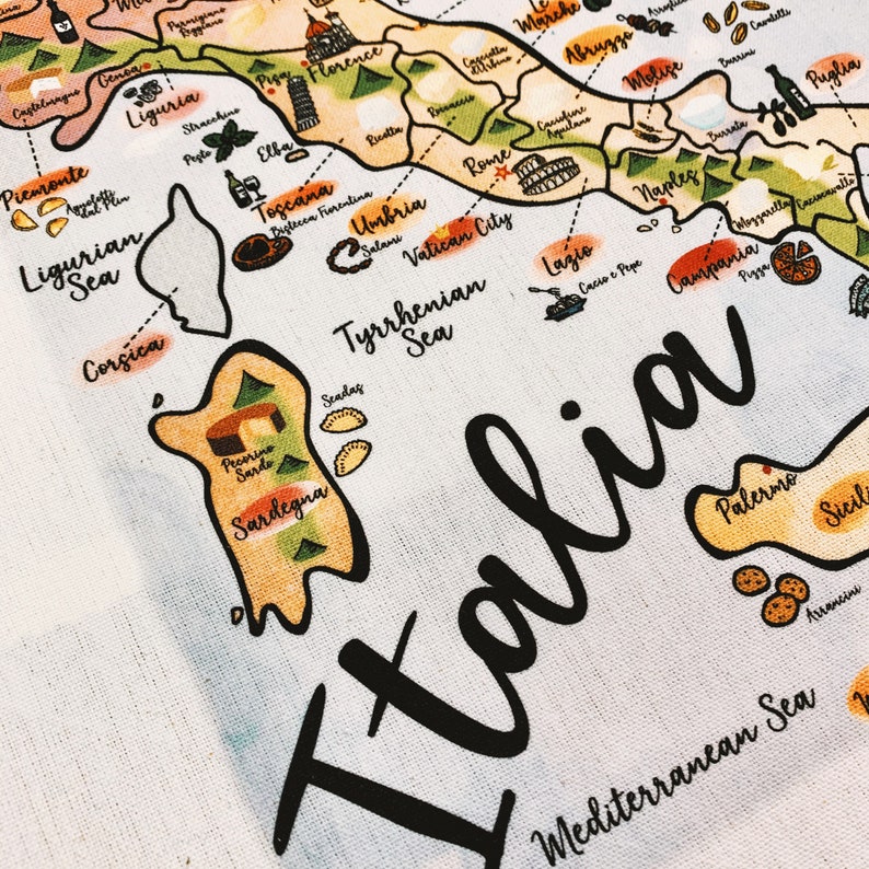 Italy Map Kitchen/tea Towel | Etsy