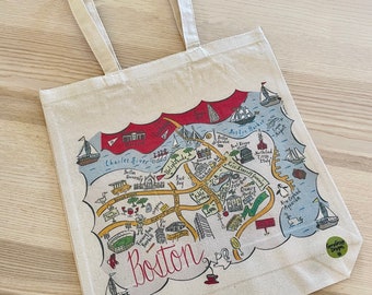 Boston Illustrated Map Tote Bag