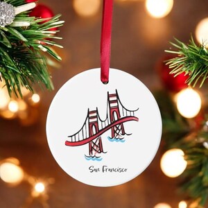 San Francisco Golden Gate Bridge Ceramic Ornament, Personalized, Holiday Gift
