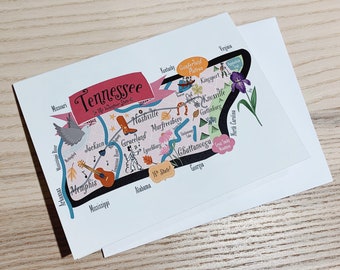 Tennessee State Map Full Color Note Card