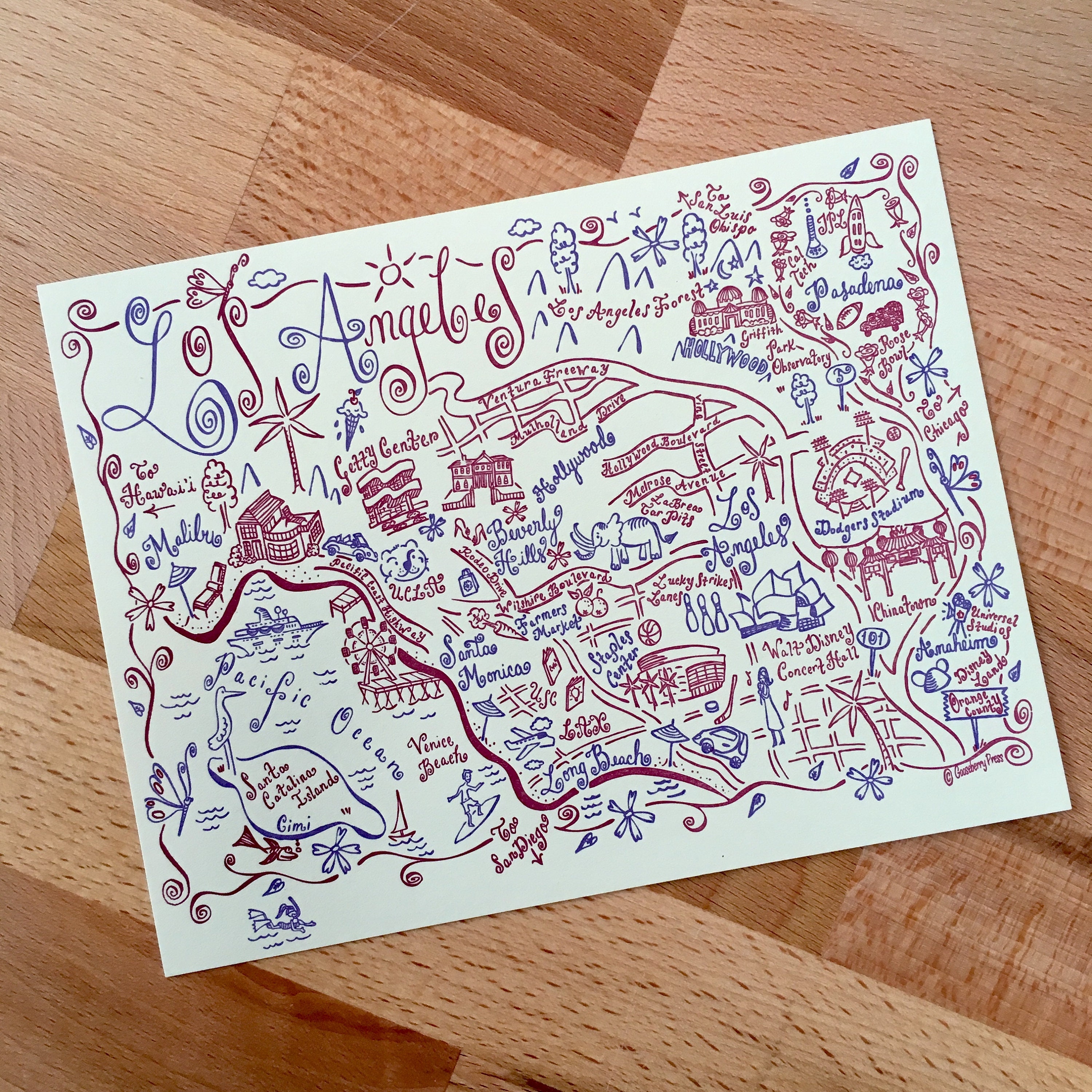 Los Angeles Map Letterpress Postcard/Save the Date Cards