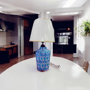 blue pottery handcrafted lamp