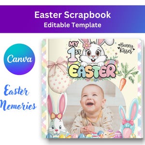 Easter Scrapbook Template Editable in Canva Digital Memory Book Spring Photo Album Printable Easter Journal for Your Kids Easter Memories